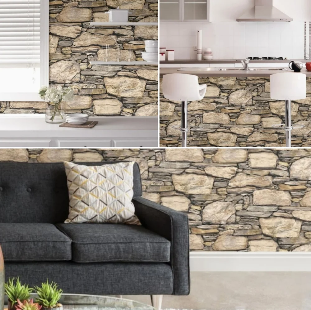 NuWallpaper Brown Vinyl Stone Self-Adhesive Wallpaper